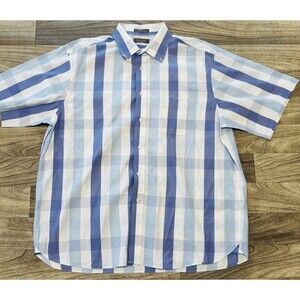 Daniel Cremieux Signature Collection XXL 2XL Blue White Plaid Cotton Shirt NWOT
